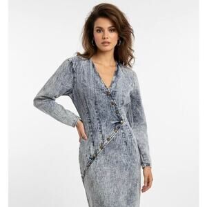 Champagne West Women’s Size 3 XS Acid Wash Distressed Denim 80s 90s Dress